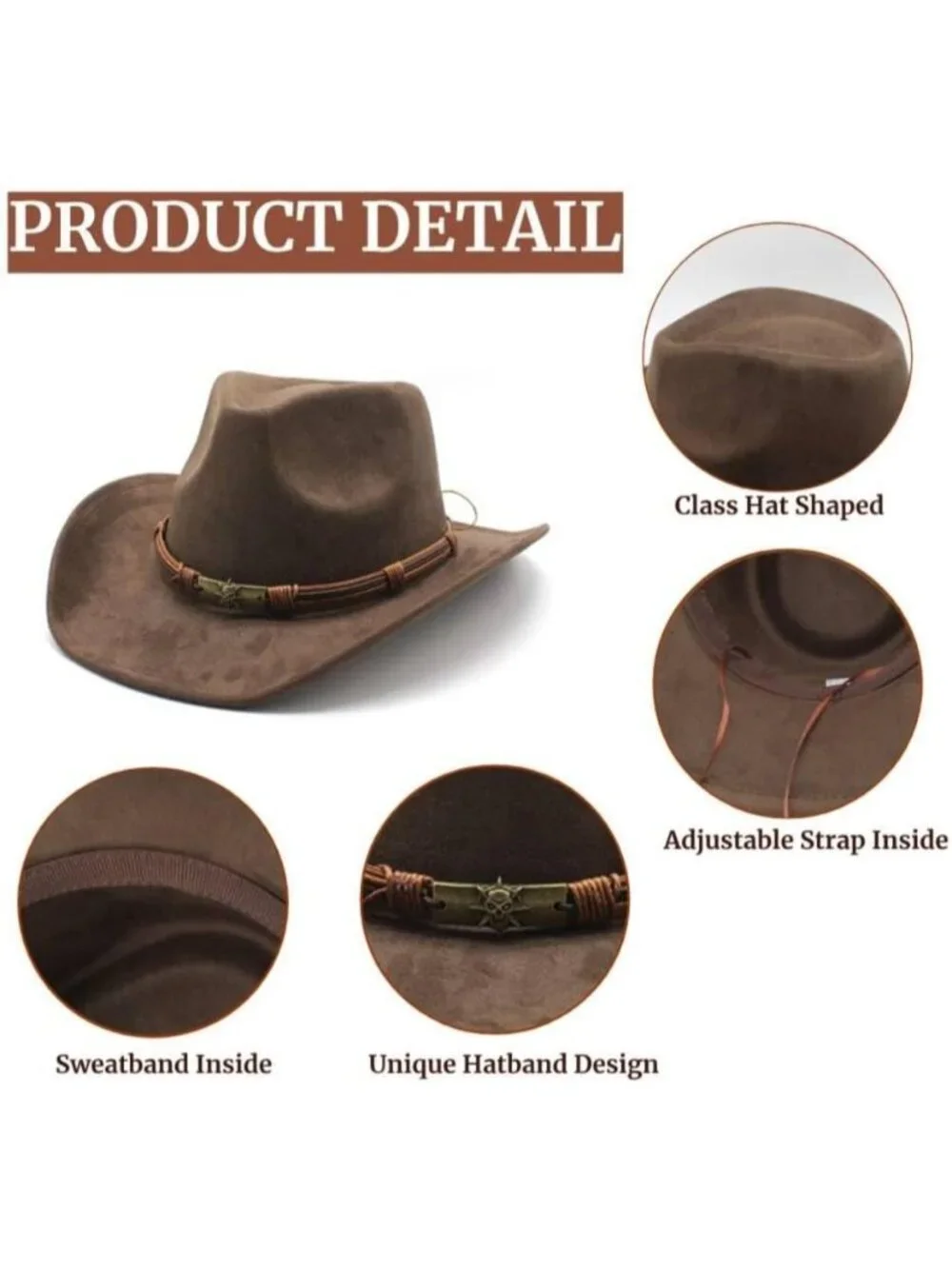 Mens Brown Buckle Outdoor Suede Western Rodeo Cowgirl Cowboy Hat